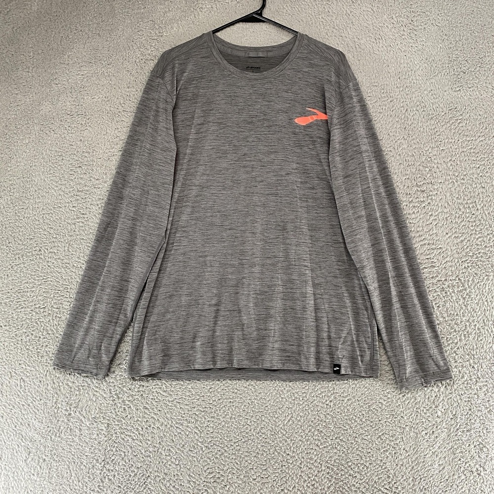 Brooks Shirt Mens Large Gray Long Sleeve Lightweight Running Training Gym Top